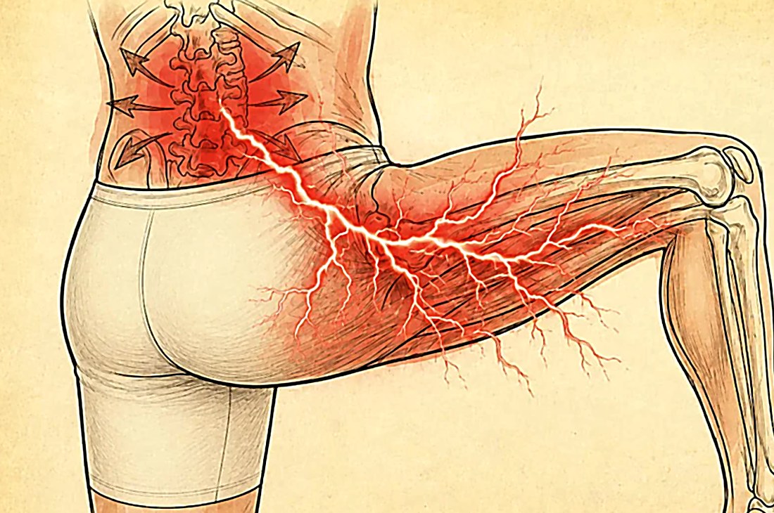 Anatomische illustratie van de onderrug en het been